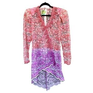 Vintage 1980s Hand Dyed Lace Dress Topper Tunic Orange Purple Ombre Boho